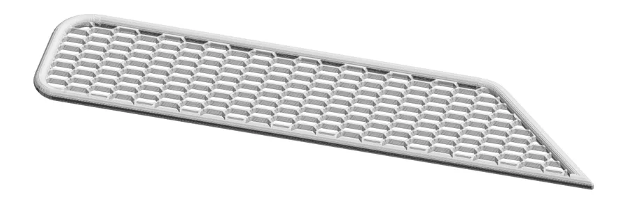 Rejilla de ventilación hexagonal impresa en 3D, vista en perspectiva